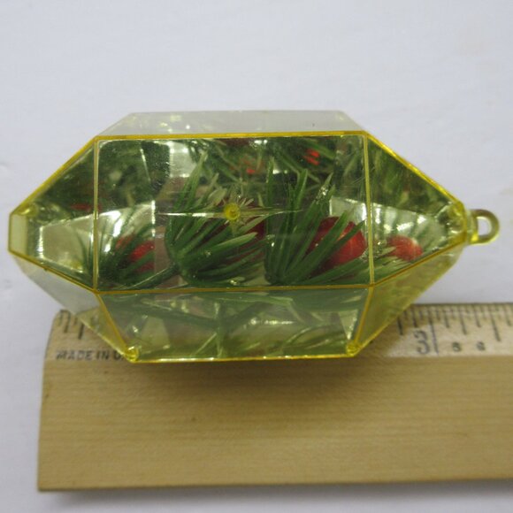 3 Jewel Brite Diorama Reflector Hexagon Gem Christmas Ornaments Poinsettia Holly - Picture 5 of 15